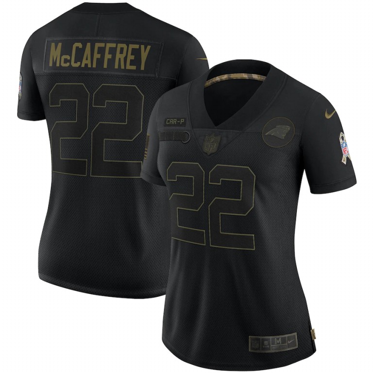 NFL Carolina Panthers #22 Christian McCaffrey Nike Women 2020 Salute To Service Limited  Black jerseys->women nfl jersey->Women Jersey